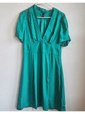 Banana Republic Silk Vintage Pin Up Style Dotted Dress, in Teal (10)